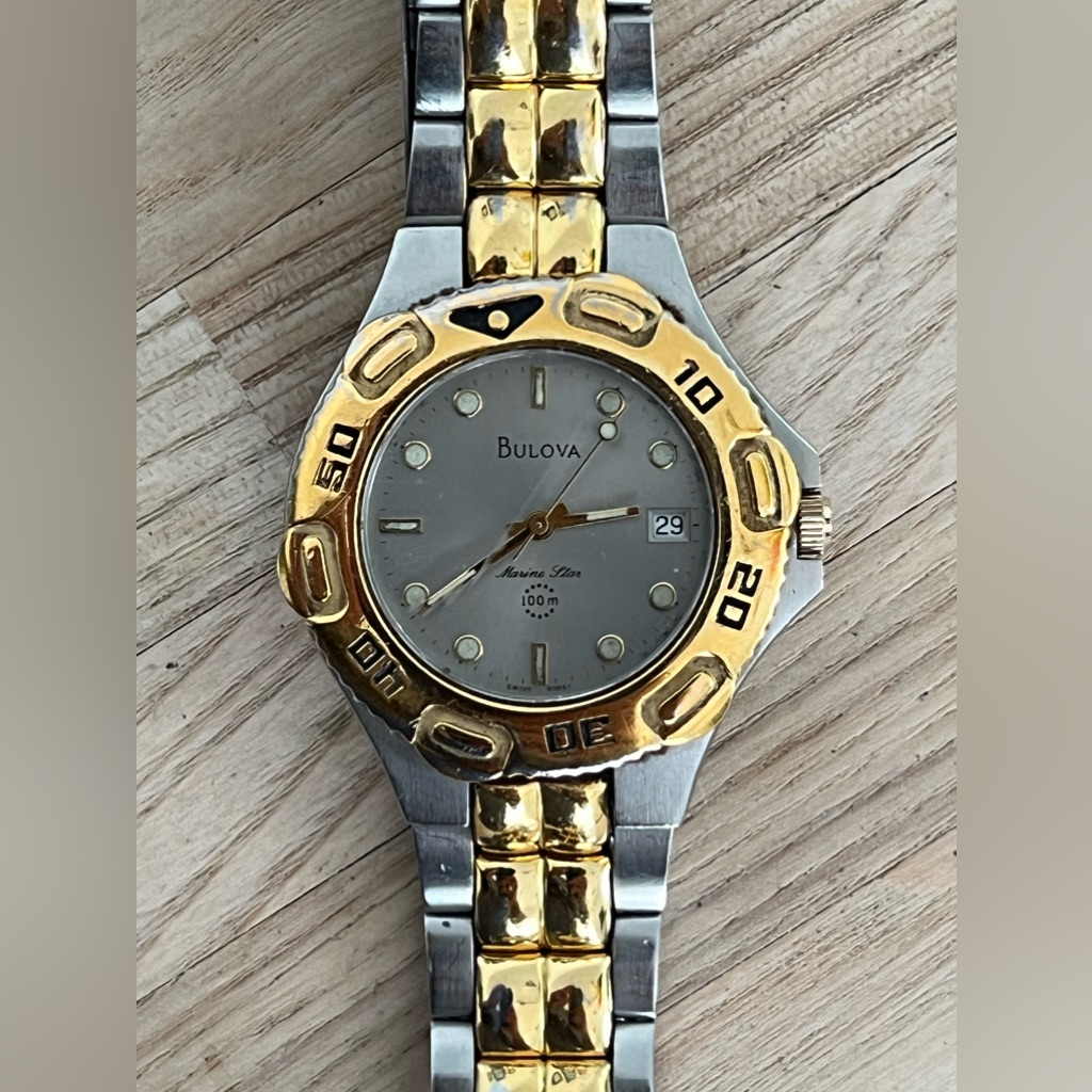 Bulova Marine Star Vintage Men’s Watch 90b57 Two-Tone Bracelet Date Window